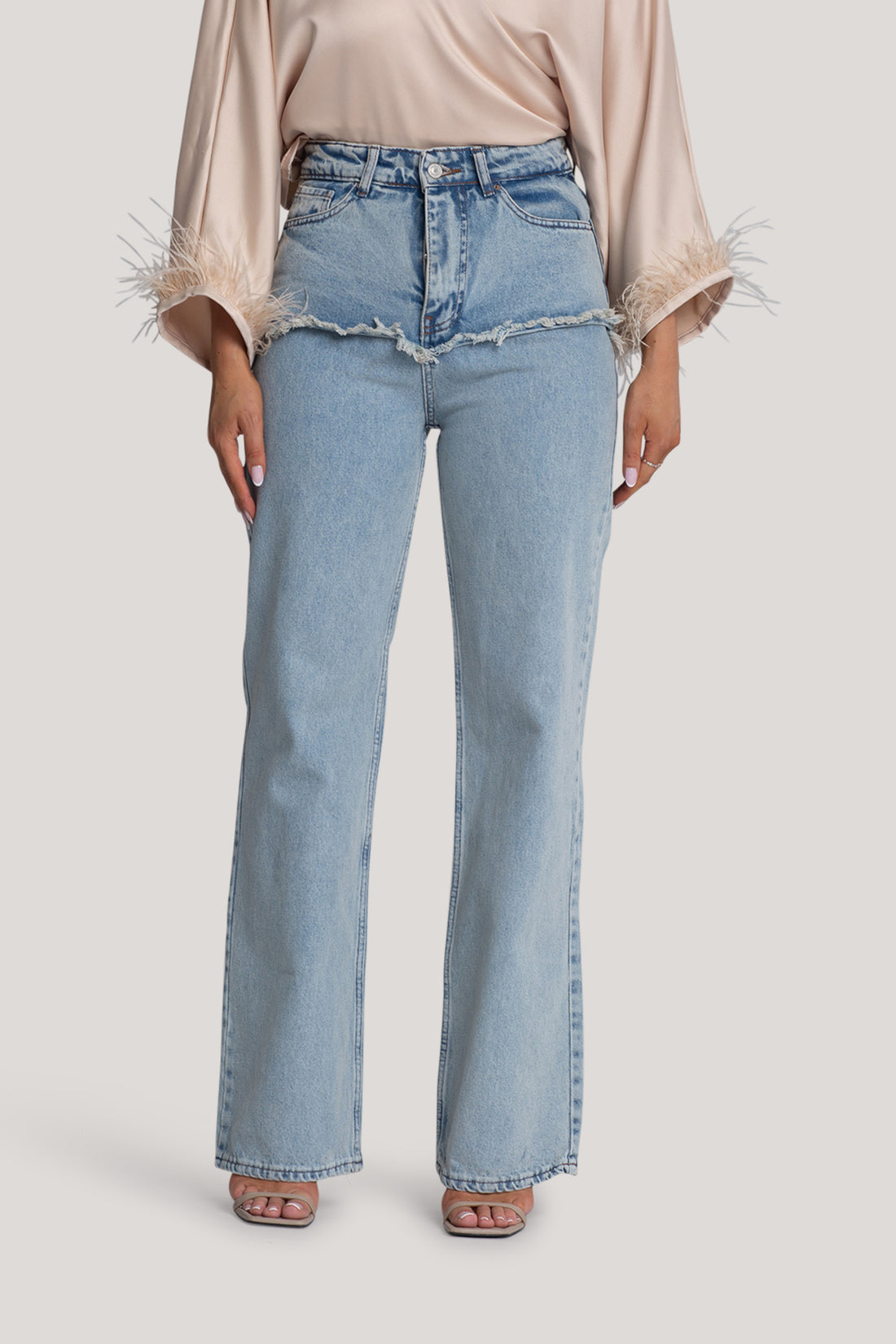 Straight Leg Jeans with Cut Detail